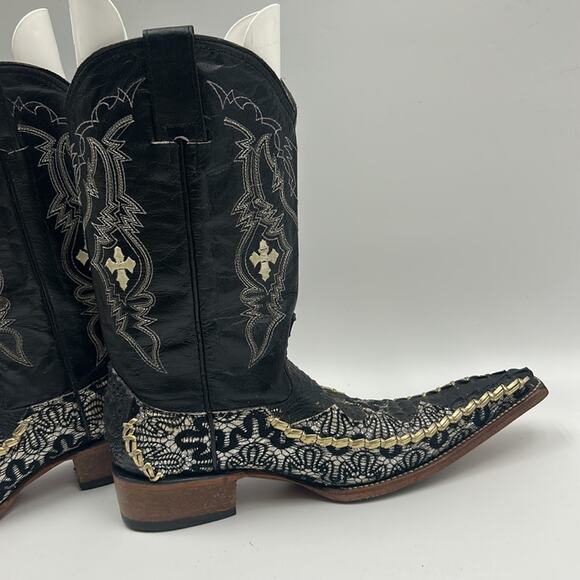 BOTAS 8 SEGUNDOS MENS SIZE 8 WESTERN COWBOY BLACK GOLD EMBROIDERED GRAPHIC BOOT main image 4